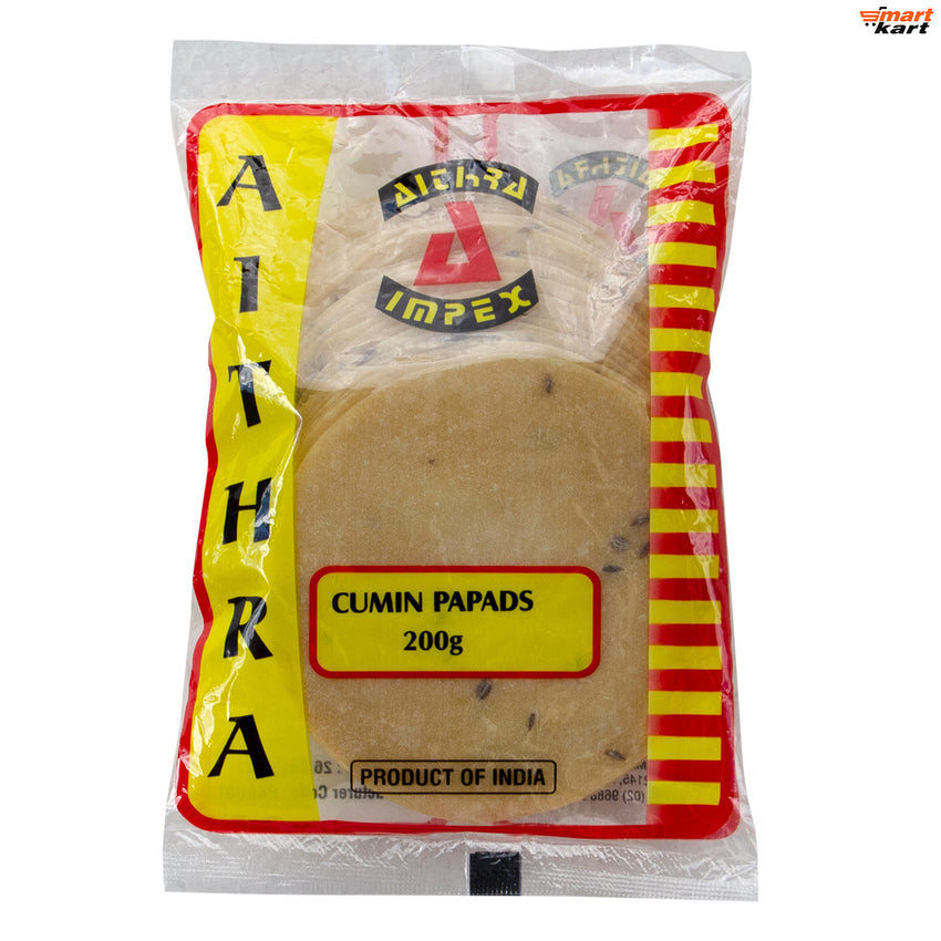 Aithra Cumin Papads - 200gm - Best Before 12-22